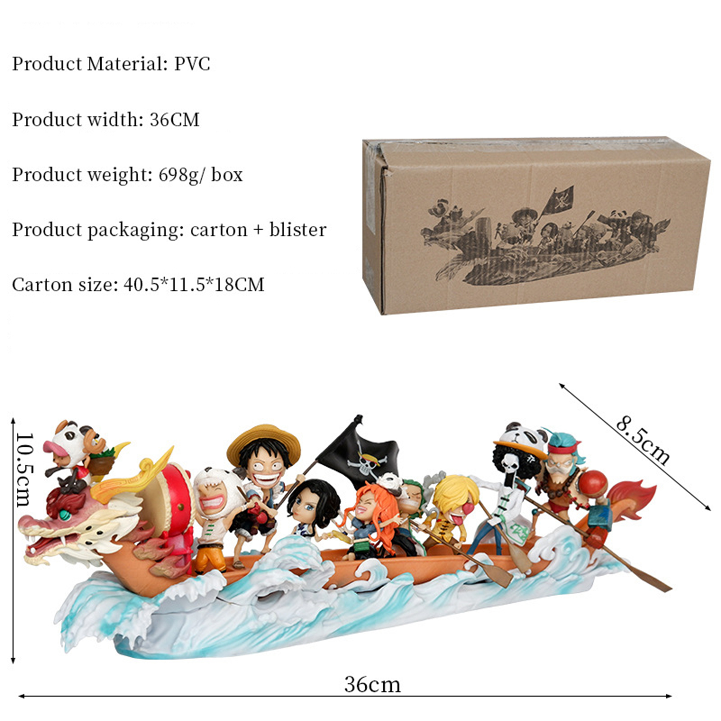 فیگور مدل قایق اژدهای وان پیس طول 36 سانتی متر ارتفاع 10 سانتی‌متر